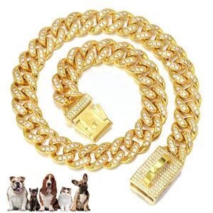 dog chain collar with quick release buckle handmade sparkling iced out diamond-embedded design for fashion-forward pets ideal for outdoor walking(22″)