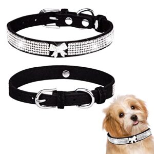 bling rhinestone dog cat collar adjustable leather dog cat rhinestone collar for small medium large dogs（xxs 10″-l 20″） black