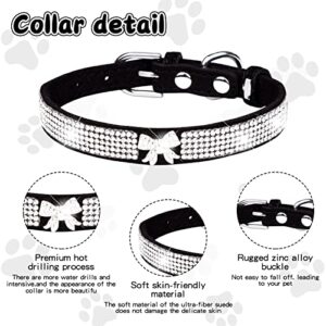 Bling Rhinestone Dog Cat Collar Adjustable Leather Dog Cat Rhinestone Collar for Small Medium Large Dogs（XXS 10"-L 20"） Black