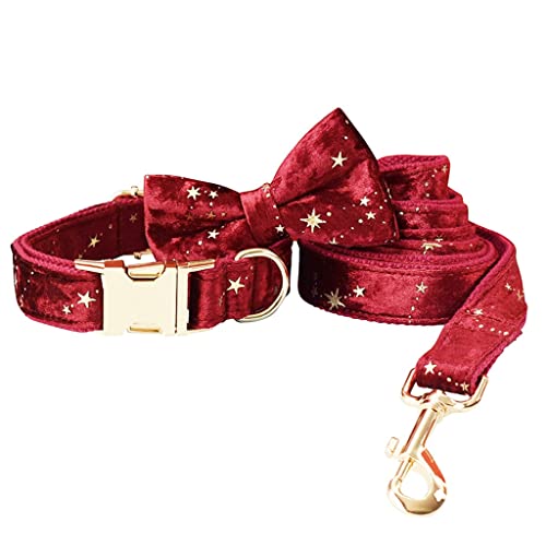 CXDTBH Personalized Dog Collar Christmas Red Velvet Bow Tie Pet Collar and Leash Set with Golden Stars Festival Dog (Color : D , Size : XL )