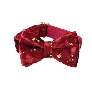 CXDTBH Personalized Dog Collar Christmas Red Velvet Bow Tie Pet Collar and Leash Set with Golden Stars Festival Dog (Color : D , Size : XL )