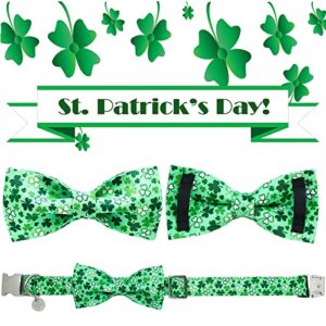 UP URARA PUP St. Patrick's Day Dog Collar with Bow Tie, Cotton St. Patrick's Day Bowtie Collar for Large Girl Boy Dog, Lucky Shamrock Dog Collar with Metal Buckle, Green, Spring, L, Neck 16-24in