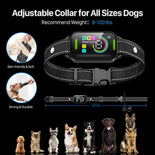 DINJOO Dog Bark Collar 2 Pack,Rechargeable Bark Collar for Large Medium Small Dogs,Smart Anti Barking Training Collar with 8 Adjustable Sensitivity,Bark Shock Collar with Beep Vibration Shock