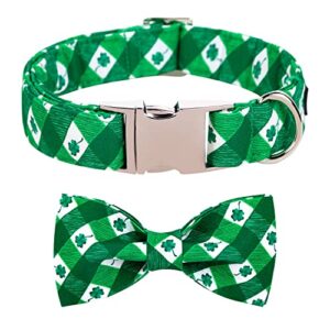 maca bates st. patrick’s day dog collar with bow/flower/bow tie, clover adjustable collar for small medium large dog with metal buckle