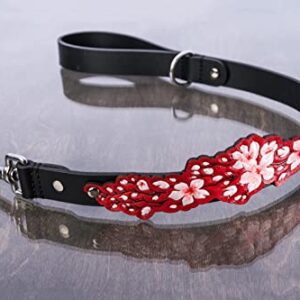 Dog Large Sakura Cherry Blossoms Collar, Dog Lover Handstitched Collar, Padded Leather Dog Collar, Dog Collar Handmade Leather