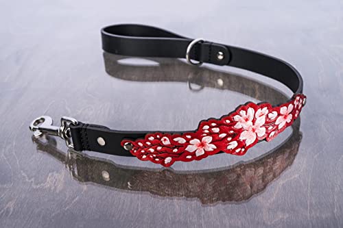 Dog Large Sakura Cherry Blossoms Collar, Dog Lover Handstitched Collar, Padded Leather Dog Collar, Dog Collar Handmade Leather