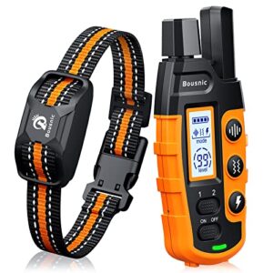 bousnic dog shock collar – 3300ft dog training collar with remote for 5-120lbs small medium large dogs rechargeable waterproof e collar with beep(1-8), vibration(1-16), safe shock(1-99) (orange)