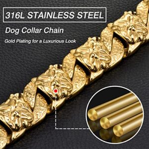 Dog Chain Collars, 32MM Heavy Duty Thick Cuban Link Dog Collar with Safe Buckle Design, Stainless Steel Metal Walking Collars Necklace for Medium Large Dogs