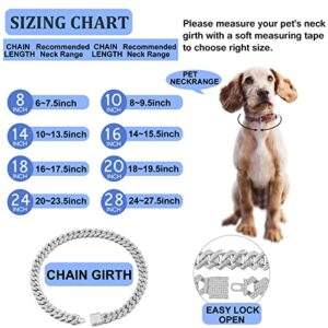 Flatfoosie Dog Chain Collar Walking Metal Chain Collar Cuban Link Dog Collar with Secure Buckle 14MM Pet Gold Chain Dog Collars for Small Medium Large Dogs Cats (16 inch, Silver)