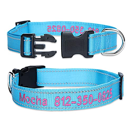 Personalized Dog Collar, Custom Embroidered Pet Name and Phone Number 4 Adjustable Sizes X-Small Small Medium Large Quick Release Buckle and D-Ring