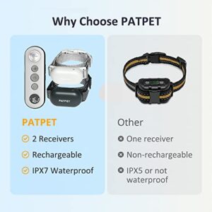 PATPET Shock Collar for Large Dog(10-100 lbs) 2 Dogs, Rechargeable IPX7 Waterproof - Dog Training Collar with Remote for Small Medium 2 Packs