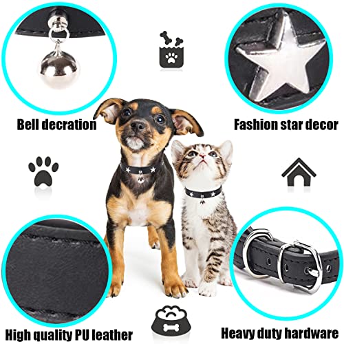 Dog Collar, Dog Collars with Bell, Adjustable PU Leather Buckle Pet Necklace with Star Studded Leather Pet Collar for Small Medium Large Dogs (S)