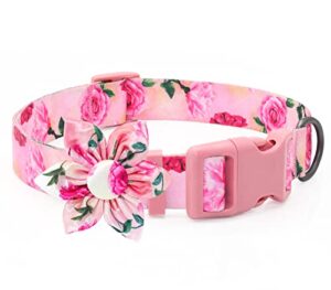 pink dog collar floral girl dog collar with rose flower bow tie dog collar for cute girl female cats dogs spring summer season dog collar for puppy small medium large dogs best gift for your furbaby
