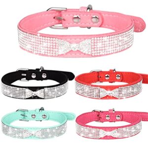 Small Dog Collar Diamond Bling Girl Puppy Cat Collars Rhinestone Cute Bowtie Female Boy Little Pet Kitten Collar Animals Purple S