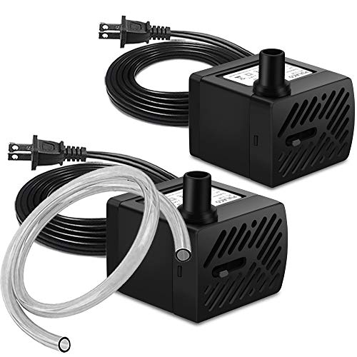 PULACO 2Pcs Mini Fountain Pump ( 50GPH 3W), Ultra Quiet Submersible Water Pump for Aquarium, Small Fish Tank, Pet Water Fountain, Tabletop Fountains, Water gardens and Hydroponic Systems