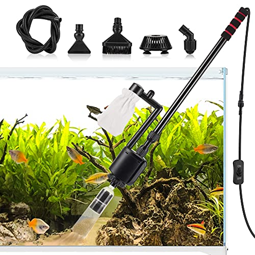 AQQA Aquarium Gravel Cleaner, 6-in-1 Electric Fish Tanks Gravel Vacuum Cleaner Set for Remove Dirt, Change Water, Wash Sand, Water Shower, Water Circulation (20W, 320GPH)