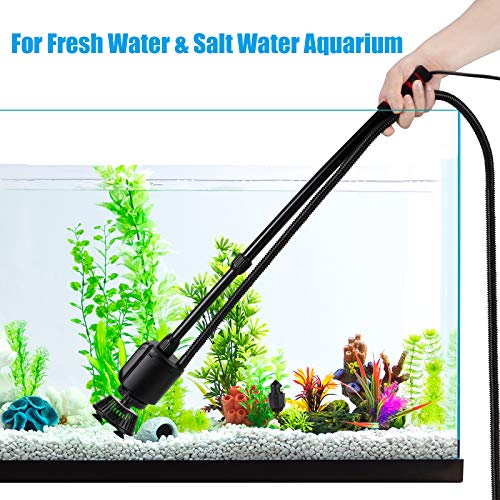 AQQA Aquarium Gravel Cleaner, 6-in-1 Electric Fish Tanks Gravel Vacuum Cleaner Set for Remove Dirt, Change Water, Wash Sand, Water Shower, Water Circulation (20W, 320GPH)