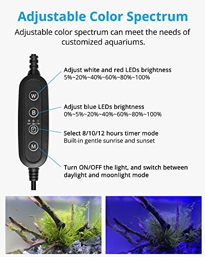 NICREW Full Spectrum Planted LED Aquarium Light, with Timer, for Freshwater Fish Tank, 12-18 Inch, 9 Watts