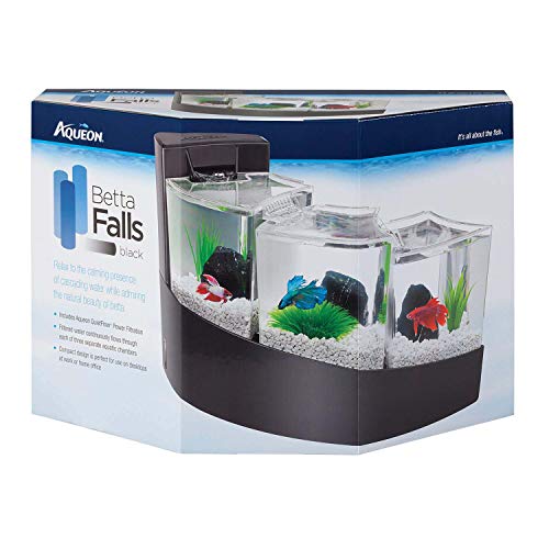 Aqueon Betta Falls 3 Section Aquarium Fish Tank With QuietFlow Power Filtration, Black