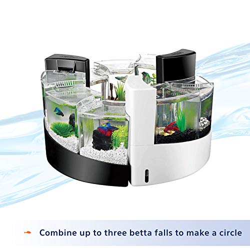 Aqueon Betta Falls 3 Section Aquarium Fish Tank With QuietFlow Power Filtration, Black