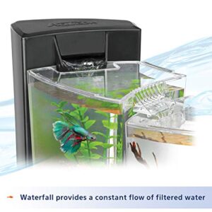 Aqueon Betta Falls 3 Section Aquarium Fish Tank With QuietFlow Power Filtration, Black