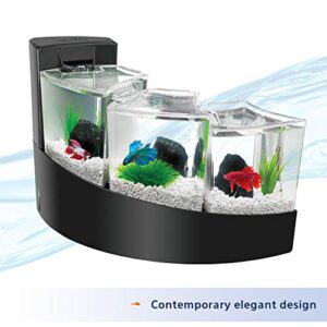 Aqueon Betta Falls 3 Section Aquarium Fish Tank With QuietFlow Power Filtration, Black