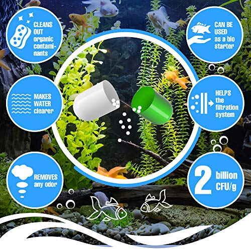 Bio Starter Aquarium Booster Fish Tank Water Cleaner Digester of Excess nutrients Makes Water Healthy Reduces The Amount of Nitrite and Ammonia Reduces The Need for Aquarium Cleaning, 10 caps.,1/4 oz