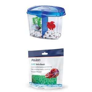 aqueon half gallon betta bowl aquarium with green betta beads bundle