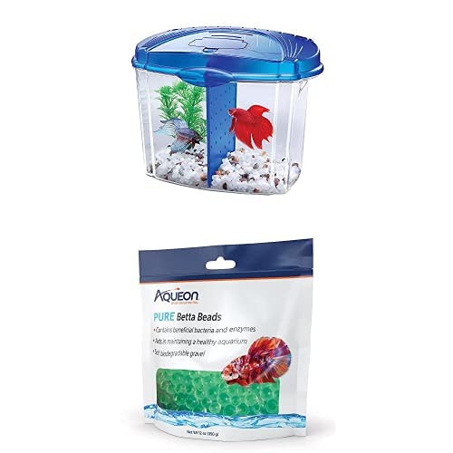 Aqueon Half Gallon Betta Bowl Aquarium with Green Betta Beads Bundle