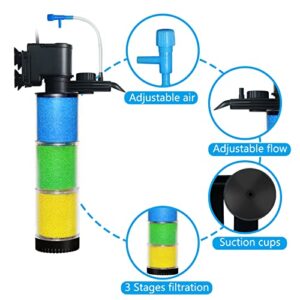 Weipro Aquarium Fish Tank Filter,Submersible Fish Tank Filter with Pump, Power Filter for Fish Tanks, Aquariums, Ponds. with 3 Stage Filter Media and Strong Suction Cups (10-40gallon&Height 10.8inch)