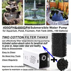 Ultra Quiet Fish Tank Filter 4-in-1 Internal Aquarium Filter,500-1800L/H Submersible Water Filter Pump Multifunctional Filter Water Pump for Betta, Turtle, Pond Fish, Garden. (6W 134GPH (500L/H))