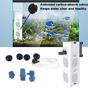 Ultra Quiet Fish Tank Filter 4-in-1 Internal Aquarium Filter,500-1800L/H Submersible Water Filter Pump Multifunctional Filter Water Pump for Betta, Turtle, Pond Fish, Garden. (6W 134GPH (500L/H))