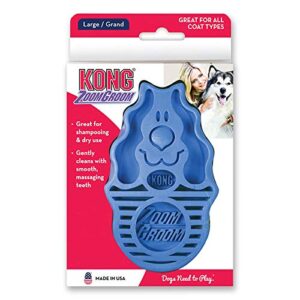 kong – zoom groom dog brush, groom and massage while removing loose hair and dead skin – blue