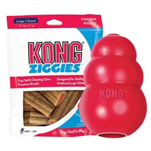 kong classic dog toy & ziggies – dog chew toy with dog treats – for large dogs