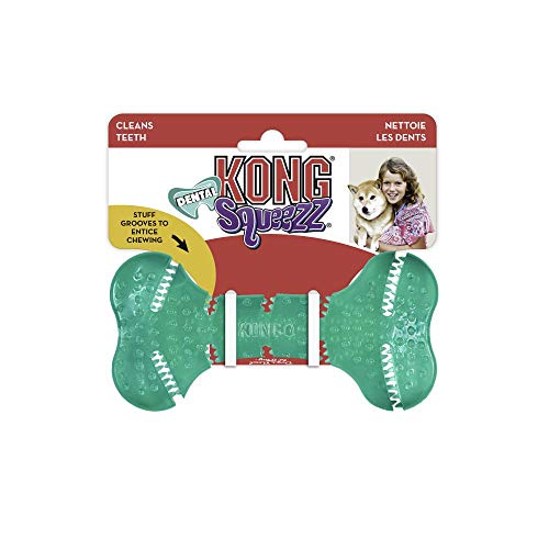 KONG - Squeezz Dental Bone - Unique Flexible Texture, Teeth and Gum Cleaning Dog Toy - for Medium/Large Dogs