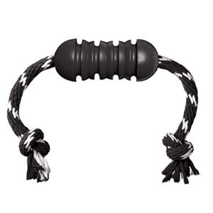 kong – extreme dental with rope – durable natural rubber dog bone for power chewers, black – for medium dogs