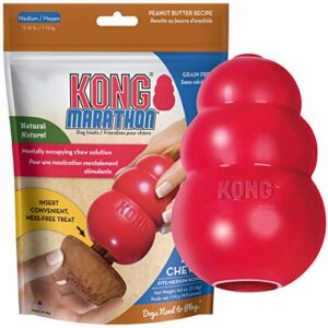 kong – classic durable dog toy and marathon chew treat combo (2 pieces) – peanut butter, medium