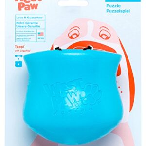 WEST PAW Zogoflex Toppl Treat Dispensing Dog Toy Puzzle – Interactive Chew Toys for Dogs – Dog Toy for Moderate Chewers, Fetch, Catch – Holds Kibble, Treats, Large 4", Aqua Blue