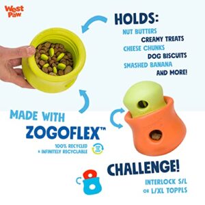 WEST PAW Zogoflex Toppl Treat Dispensing Dog Toy Puzzle – Interactive Chew Toys for Dogs – Dog Toy for Moderate Chewers, Fetch, Catch – Holds Kibble, Treats, Large 4", Aqua Blue