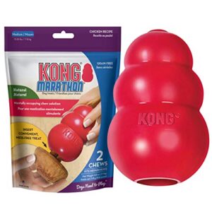 kong – classic durable dog toy and marathon chew treat combo (2 pieces) – chicken, medium