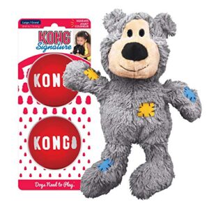 kong – wild knots bear and signature balls (2 pack) – rope plush toy and squeak balls – for small dogs