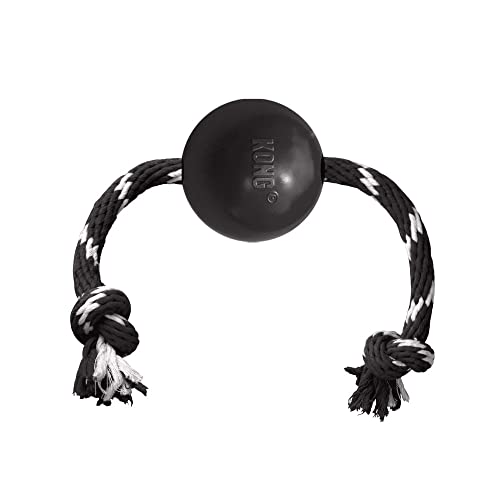 KONG - Extreme Ball w/Rope - Durable Rubber Dog Bone for Power Chewers, Black - for Large Dogs