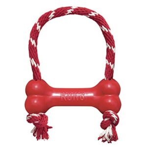 KONG - Goodie Bone with Rope - Durable Rubber Chew Bone, Teeth Cleaning Dog Toy - for X-Small Dogs