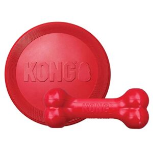 kong – goodie bone and flyer – durable rubber chew bone and flying disc – for medium/large dogs