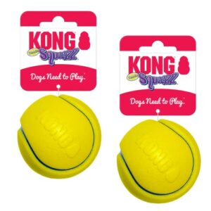 kong squeezz tennis ball dog toy – large in assorted colors for long-lasting play – 2 pack