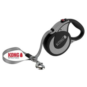 alcott kong ultimate retractable dog leash, extra large, grey, 16′ long