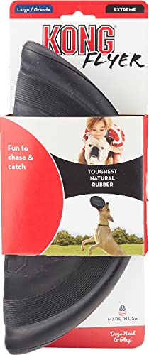 Kong Black Flyer - Rubber Dog Frisbee, Soft Rubber Dog Fetch Toy For Improving Dogs Mental & Physical Development, Teething, Exercising, Supports Bigger Breeds, Non-Toxic Soft Frisbee, Black (1-Pack)