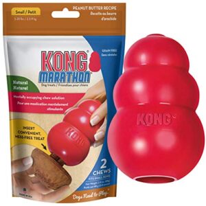 kong – classic durable dog toy and marathon chew treat combo (2 pieces) – peanut butter, small