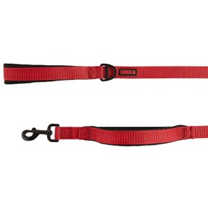 kong comfort ultra durable traffic padded handle quick control leash 4′ (red)
