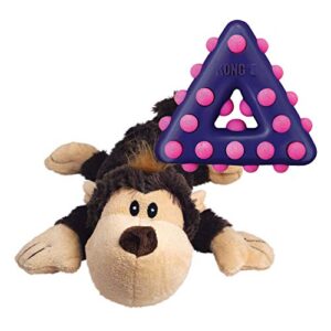 kong – cozie monkey and dotz triangle – cuddly plush toy and chew toy – for small dogs
